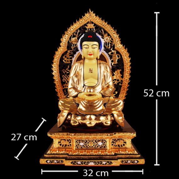 Tuong Duc Bon Su Thich Ca Mau Ni Ngoi, Bang Dong Dai Loan Ma Vang, Kich Thuoc 44x32x27cm (Tong Cao 52cm)