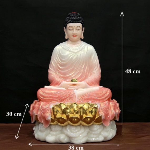 Tuong Phat Thich Ca Ao Hong Tinh Tam Ngoi Dai Sen Bang Bot Da Cao 48cm 6